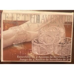 FIFTH AVENUE CRYSTAL 2" NAPKIN RINGS Set of 4 NEW In Open Box CIB Essex 5th Ave